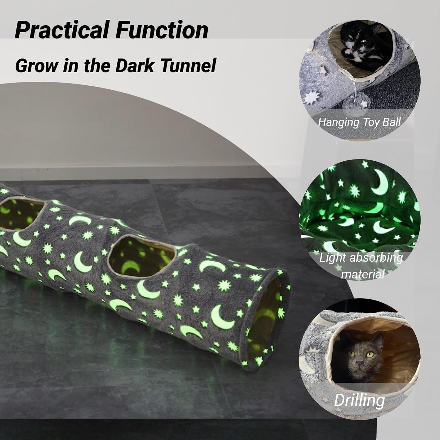 Glow Tunnel with Plush Ball – Grey Moon & Star