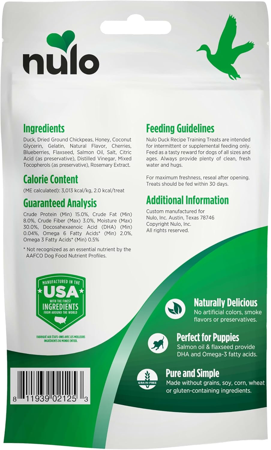 Nulo Grain-Free Natural Duck Dog Treats – 4 oz