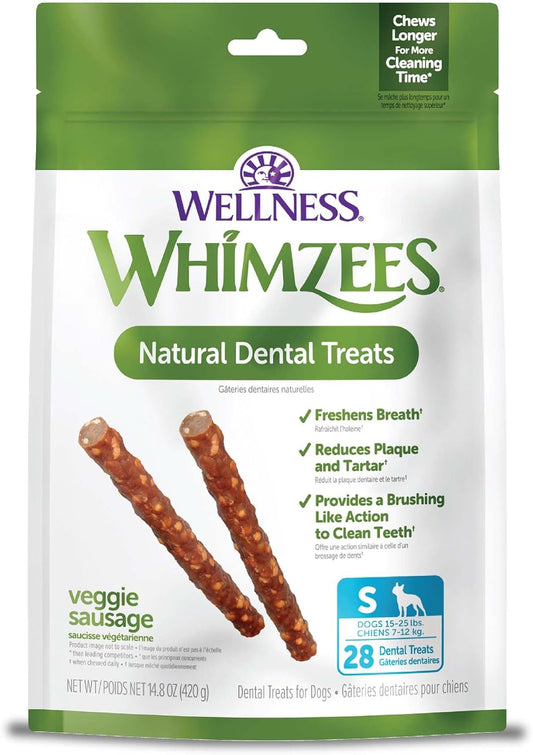 WHIMZEES Veggie Sausage Small Dog Dental Treats – 28 Count