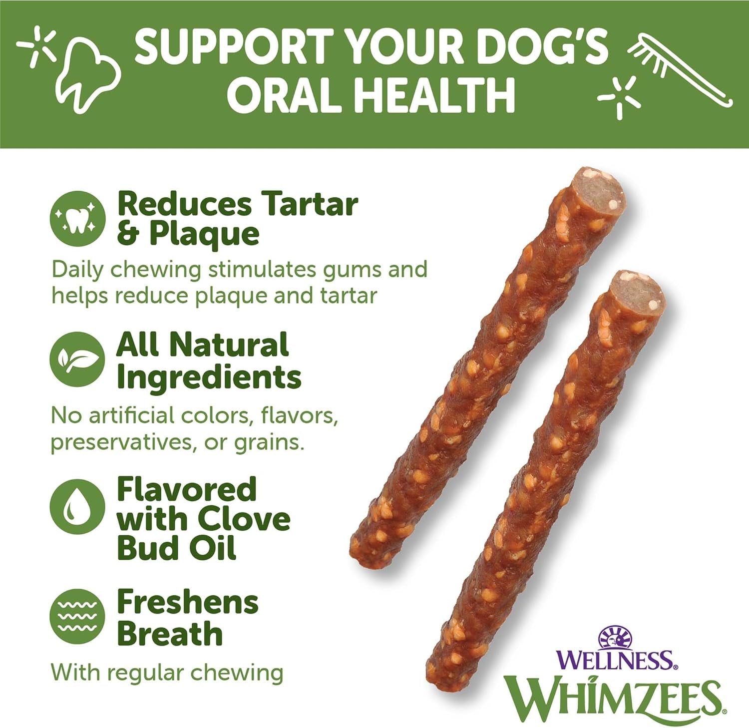 WHIMZEES Veggie Sausage Small Dog Dental Treats – 28 Count
