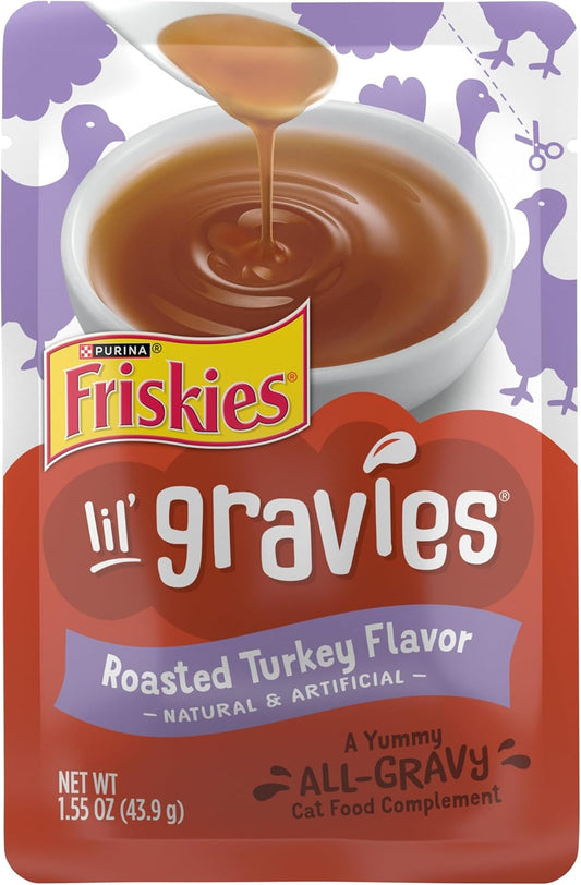 Lil’ Gravies Roasted Turkey Cat Treat Pouches – 1.55 oz x 16 Pack