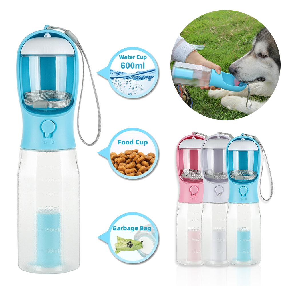 3-in-1 Pet Water Bottle – Leak-Proof Feeder & Poop Dispenser